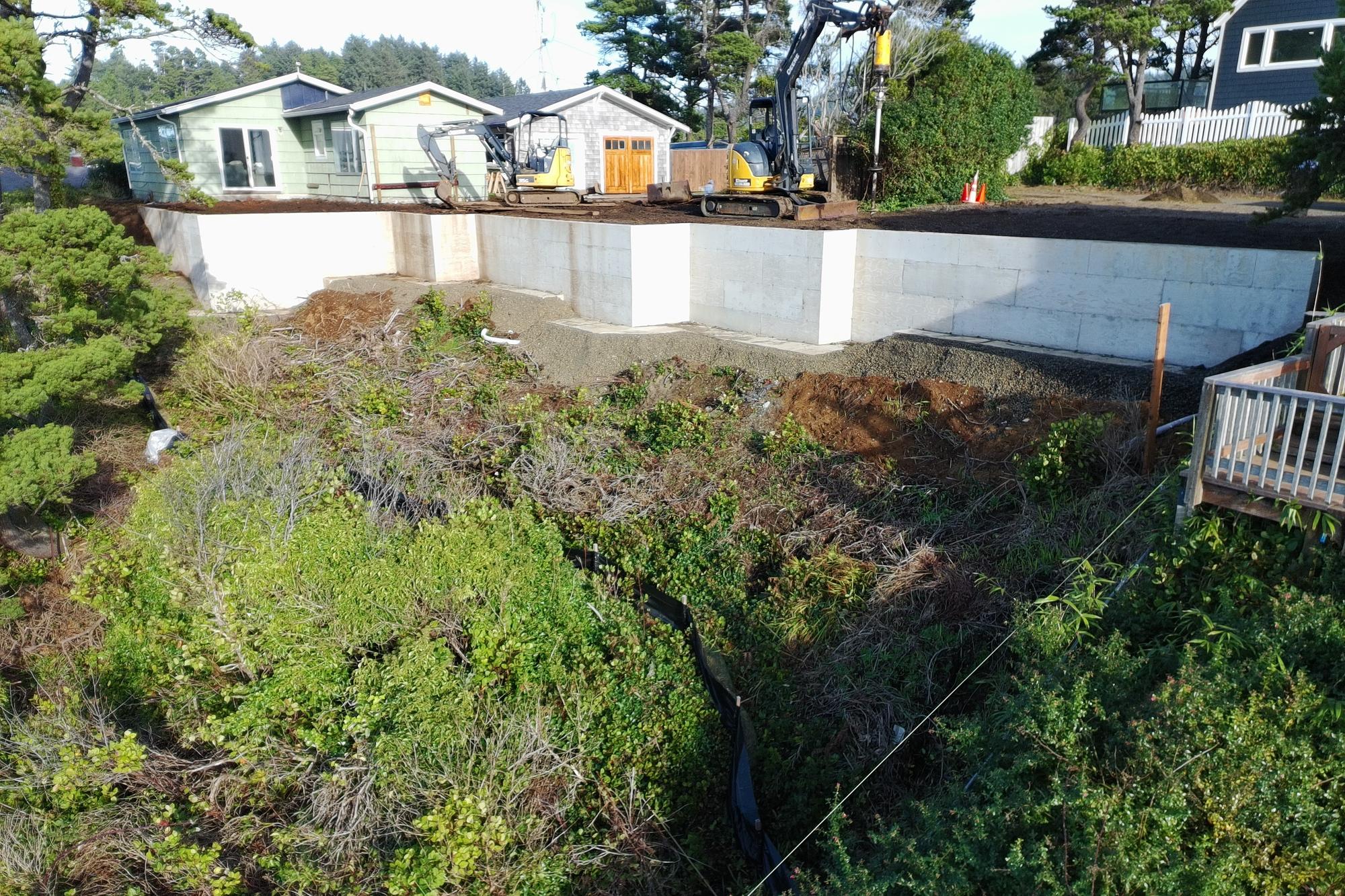 Low far out shot of retaining wall